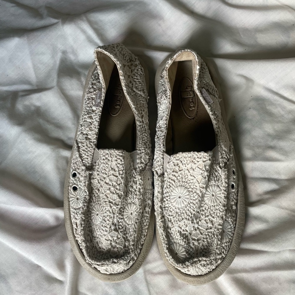 Lace Sanuk slip ons